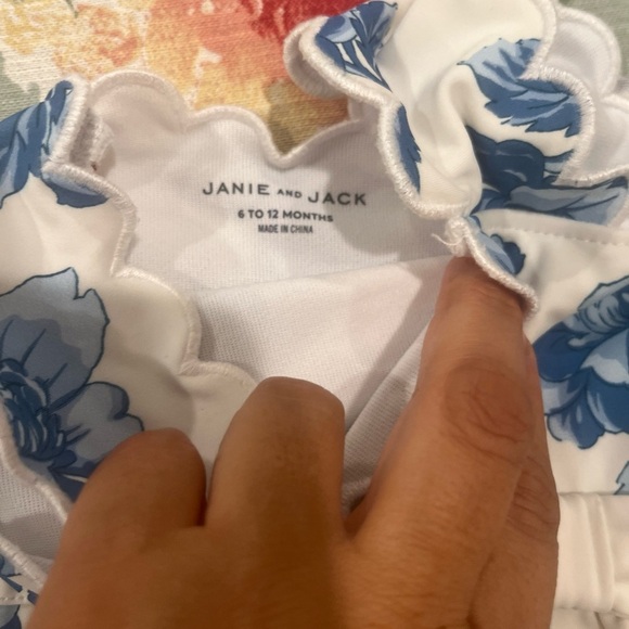Janie and Jack White and Blue Floral Ruffle Swimsuit - Picture 2 of 5